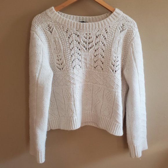 J. Crew Cream Semi Crop Cable Knit Sweater sz M - Picture 6 of 8